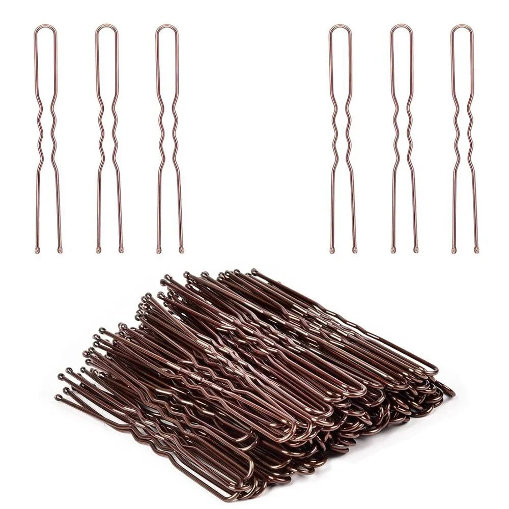 U Shaped Hair Pins, 2.4inch Hair Pins for Women with Storage Box, Brown